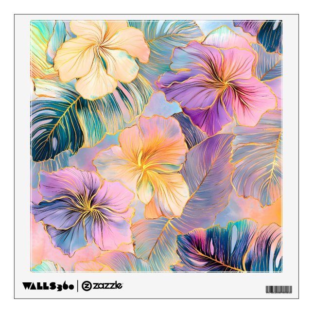 Blush Bloom Exotic Leaves Flower Wall Decal (Front)