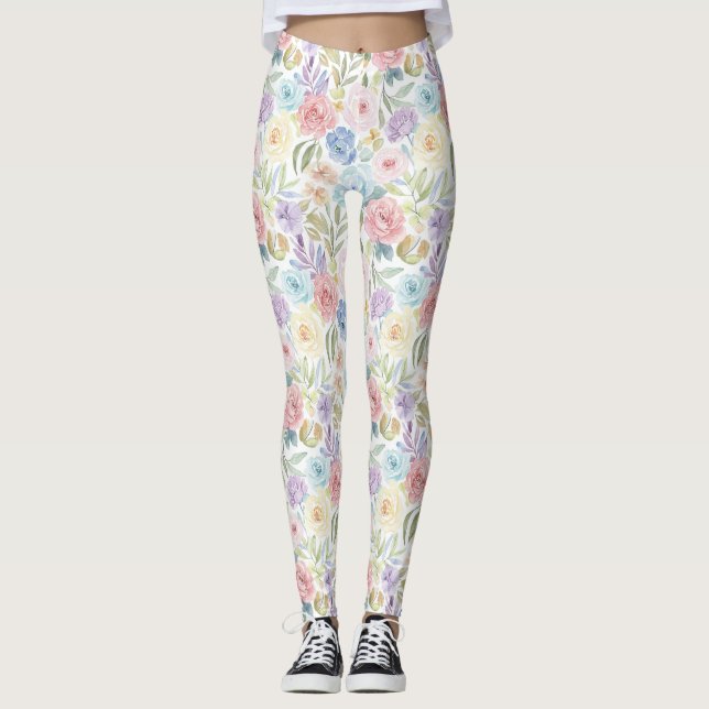 Blush Bloom Floral Print Leggings (Front)