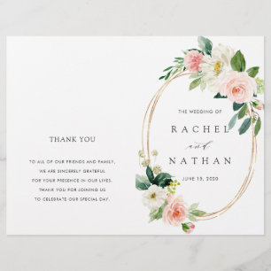 Blush Bloom Gold Oval Frame Folded Wedding Program