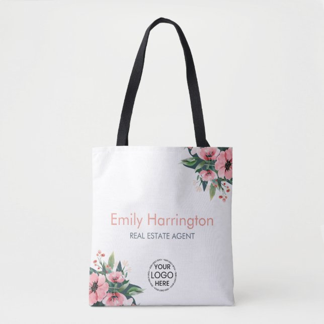 Blush Bloom Gray Real Estate Agent Tote Bag (Front)