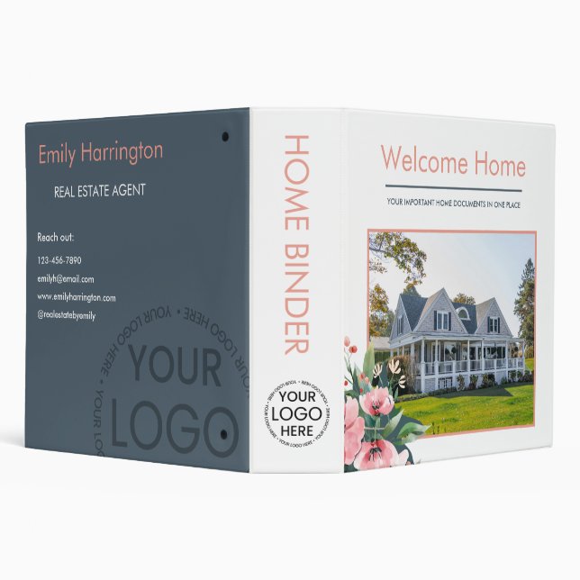 Blush Bloom Home Gray Real Estate Agent 3 Ring Binder (Background)