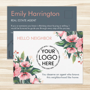 Blush Bloom Introduction Gray Real Estate Agent Postcard