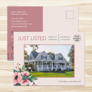 Blush Bloom Just Listed Rose Real Estate Agent Postcard