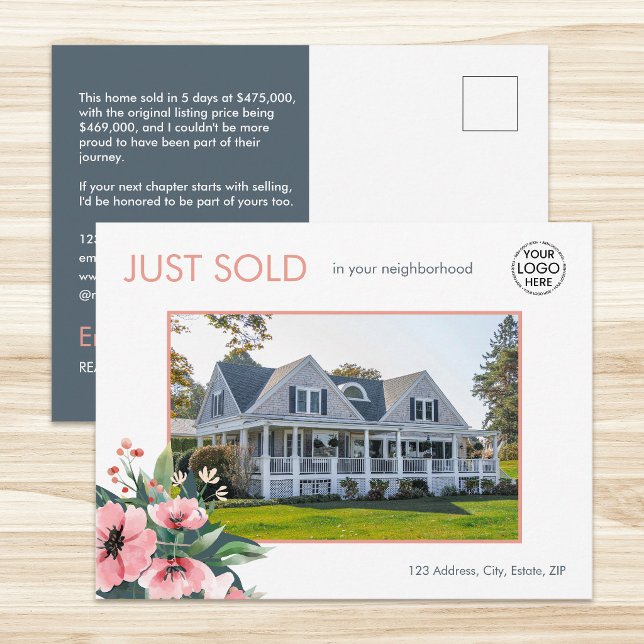 Blush Bloom Just Sold Gray Real Estate Agent Postcard (Creator Uploaded)