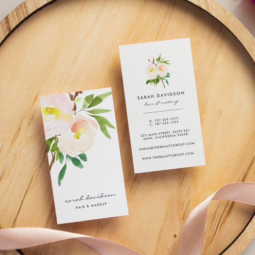 Blush Bloom  Modern Watercolor Floral Vertical Business Card