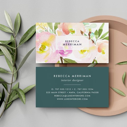 Blush Bloom  Watercolor Floral Business Card