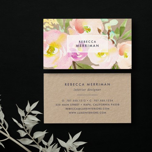 Blush Bloom  Watercolor Floral Kraft Business Card