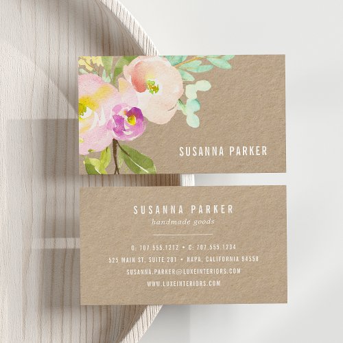 Blush Bloom  Watercolor Floral Kraft Business Card