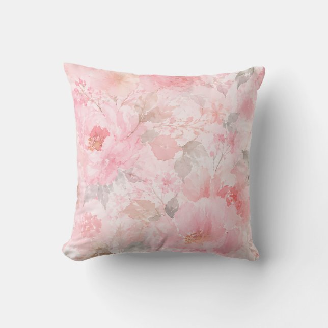 Blush Bloom Watercolor Floral Throw Pillow (Front)