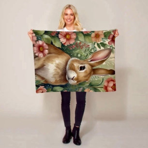 Blush Blooms and Bunny Dreams Fleece Blanket
