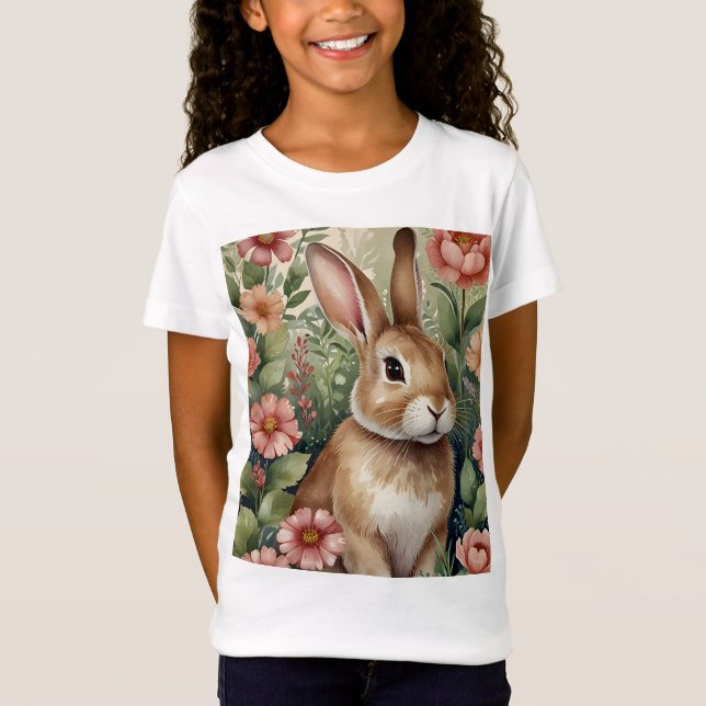 Blush Blooms and Bunny Dreams Kids T-Shirt  (Front)