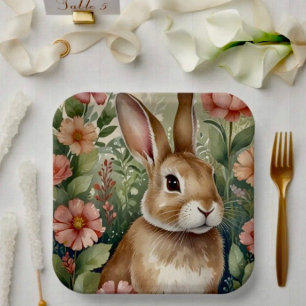 Blush Blooms and Bunny Dreams Paper Plate 
