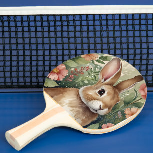 Blush Blooms and Bunny Dreams  Ping Pong Paddle