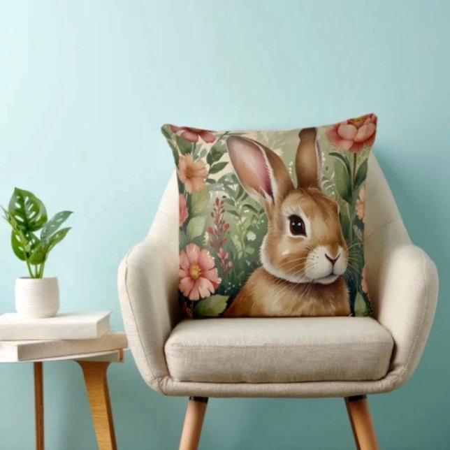 Blush Blooms and Bunny  Throw Pillow (Creator Uploaded)