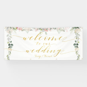 Blush Blooms Fancy Gold Calligraphy Welcome Banner