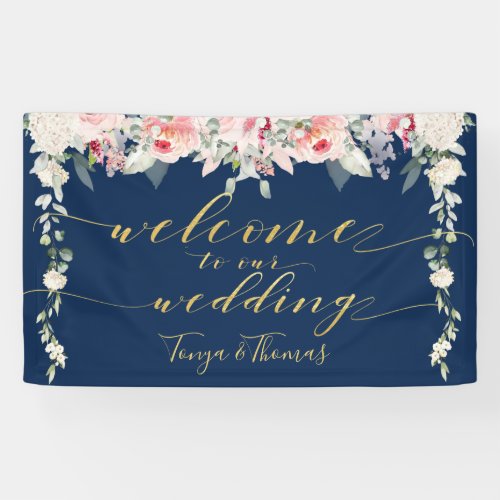 Blush Blooms Fancy Gold Calligraphy Welcome Banner