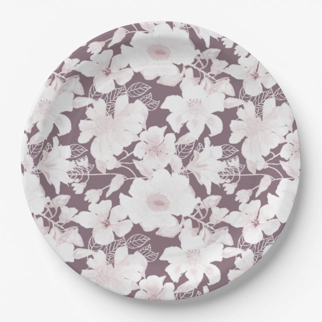 Blush blooms pattern paper plates (Front)