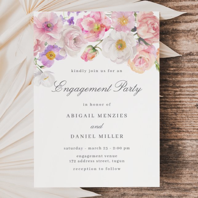 Blush Blooms Watercolor Floral Engagement Party Invitation (Creator Uploaded)