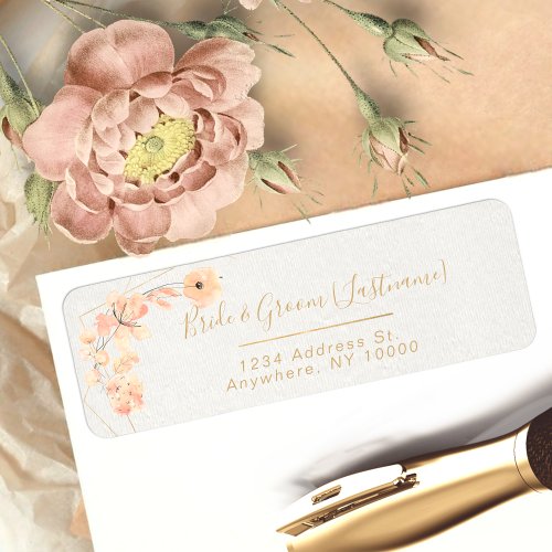 Blush  Blooms Watercolor Floral  Gold Return Label
