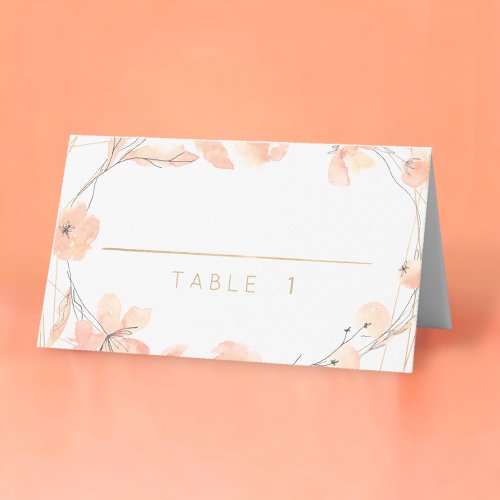 Blush Blooms Watercolor Gold Floral Custom Escort Place Card