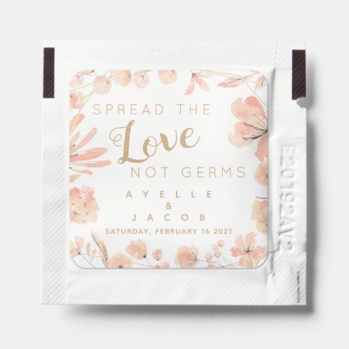Blush Blooms Watercolor Gold Floral Custom Wedding Hand Sanitizer Packet