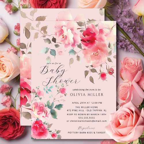 Blush Blossom Baby Shower Invitations