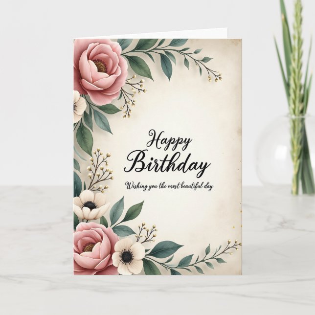 Blush Blossom Birthday Card (Front)