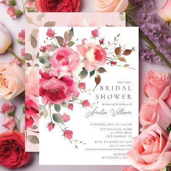Blush Blossom Bridal Shower Invitation by invitationstop at Zazzle