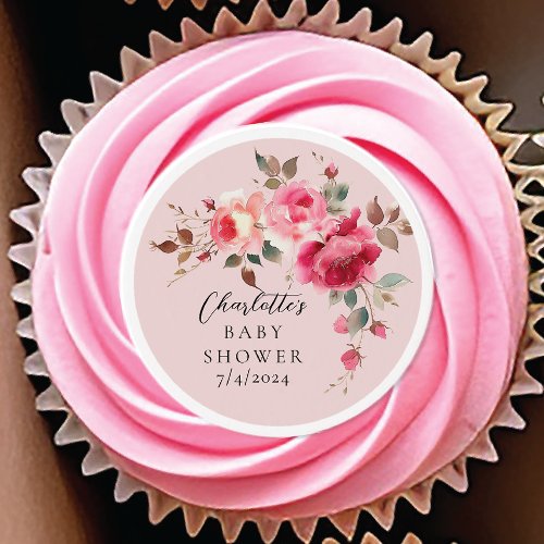 Blush Blossoms Baby Shower Edible Frosting Rounds