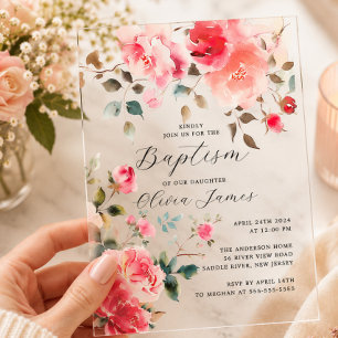 Blush Blossoms Baptism Acrylic Invitations