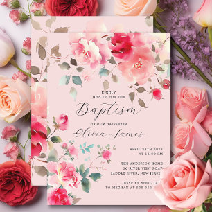 Blush Blossoms Baptism Invitation