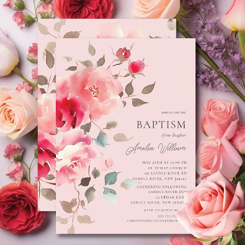 Blush Blossoms Baptism Invitation