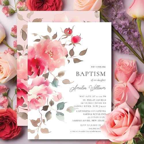 Blush Blossoms Baptism Invitation