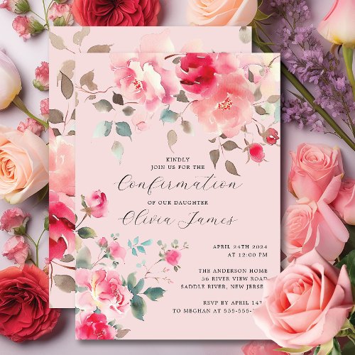 Blush Blossoms Confirmation Invitation