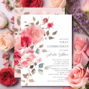 Blush Blossoms First Communion Invitation