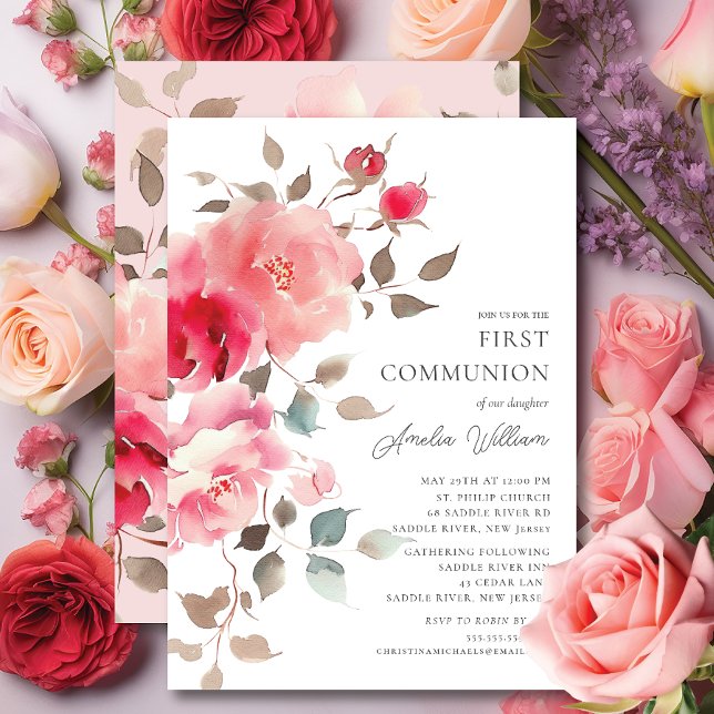 Blush Blossoms First Communion Invitation (Creator Uploaded)