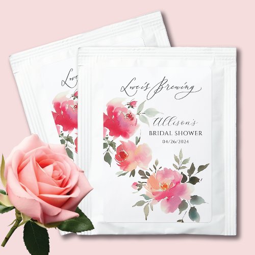 Blush Blossoms Love Is Brewing Bridal Shower Tea Bag Drink Mix