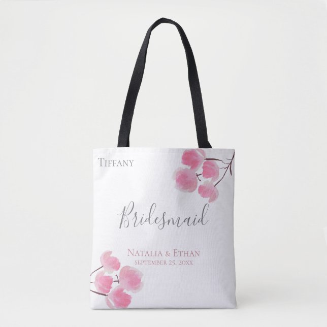 Blush Blossoms Personalized Bridesmaid Tote Bag (Front)