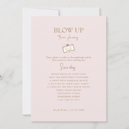 Blush Blow Up Their Phones Reception Gold Text Invitation