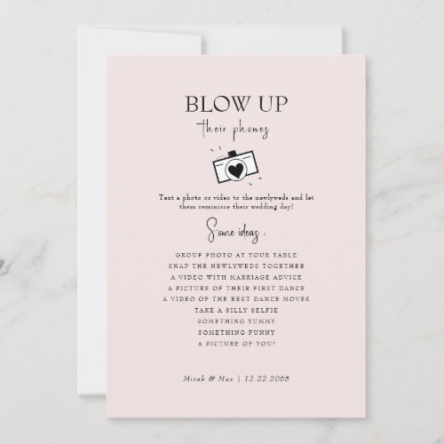 Blush Blow Up Their Phones Wedding Reception  Invitation