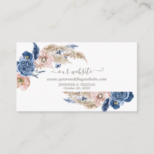 Blush Blue Boho Dried Pampas Wedding Website Enclosure Card