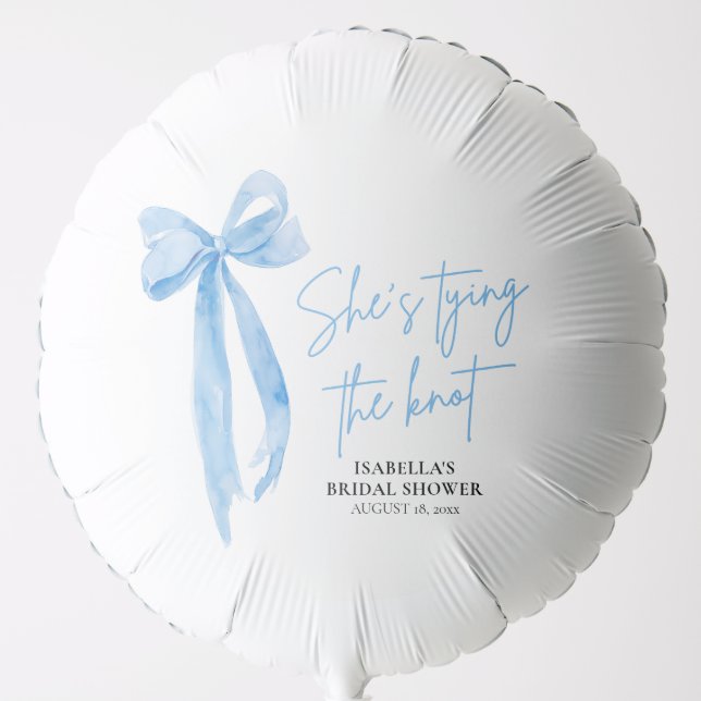 Blush Blue Bow She's Tying the Knot Bridal Shower Balloon (Front)