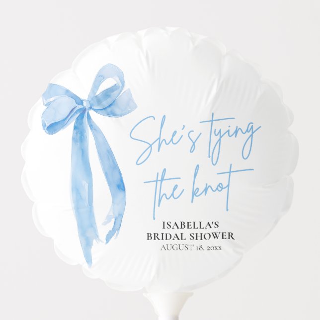 Blush Blue Bow She's Tying the Knot Bridal Shower Balloon (Front)