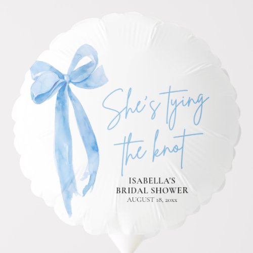 Blush Blue Bow Shes Tying the Knot Bridal Shower Balloon
