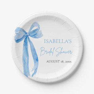 Blush Blue Bow She's Tying the Knot Bridal Shower Paper Plates