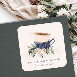 Blush Blue Cups Floral Bridal Shower Tea Party Square Sticker<br><div class="desc">For any further customisation or any other matching items,  please feel free to contact me at yellowfebstudio@gmail.com</div>