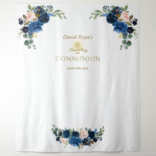 Blush Blue Flora Holy Communion Photo Booth Prop Tapestry
