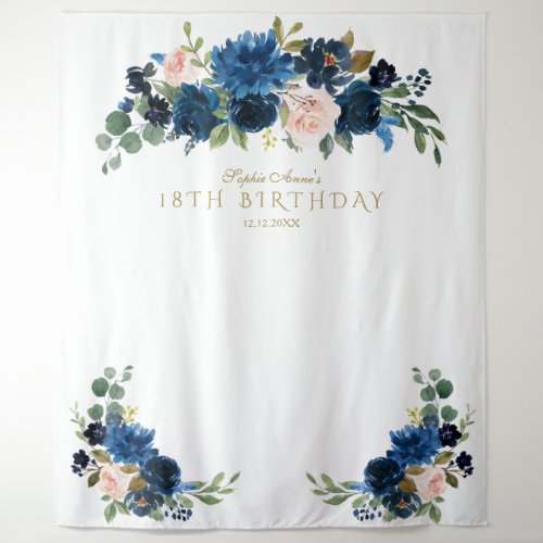 Blush Blue Floral 18th Birthday Photo Booth Prop Tapestry