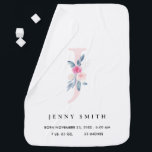 BLUSH BLUE FLORAL ALPHABET NAME J BABY BIRTH STATS BABY BLANKET<br><div class="desc">If you need any further customisation please feel free to message me on yellowfebstudio@gmail.com.</div>