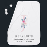 BLUSH BLUE FLORAL ALPHABET NAME J BABY BIRTH STATS BABY BLANKET<br><div class="desc">If you need any further customisation please feel free to message me on yellowfebstudio@gmail.com.</div>